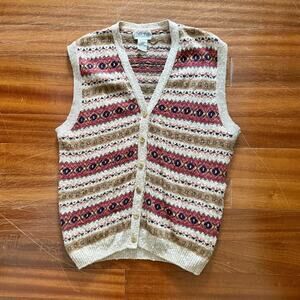 1980s 1990s Lands End Fair Isle Vest Size Large Vintage Linen Cotton Grandmacore